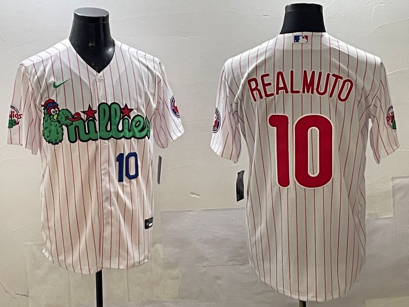 Men Philadelphia Phillies #10 Realmuto White Stripe Three generations Joint Name Game 2025 Nike MLB Jersey style 2->philadelphia phillies->MLB Jersey